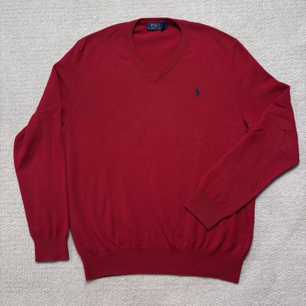 Polo Ralph Lauren Merino Wool V-Neck Sweater Mens L Prep Old Money Quiet Luxury